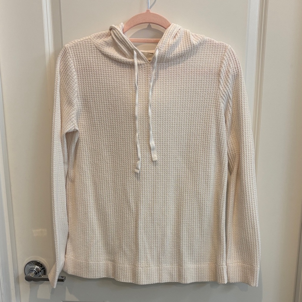 LOFT Cream Textured Hooded Sweater